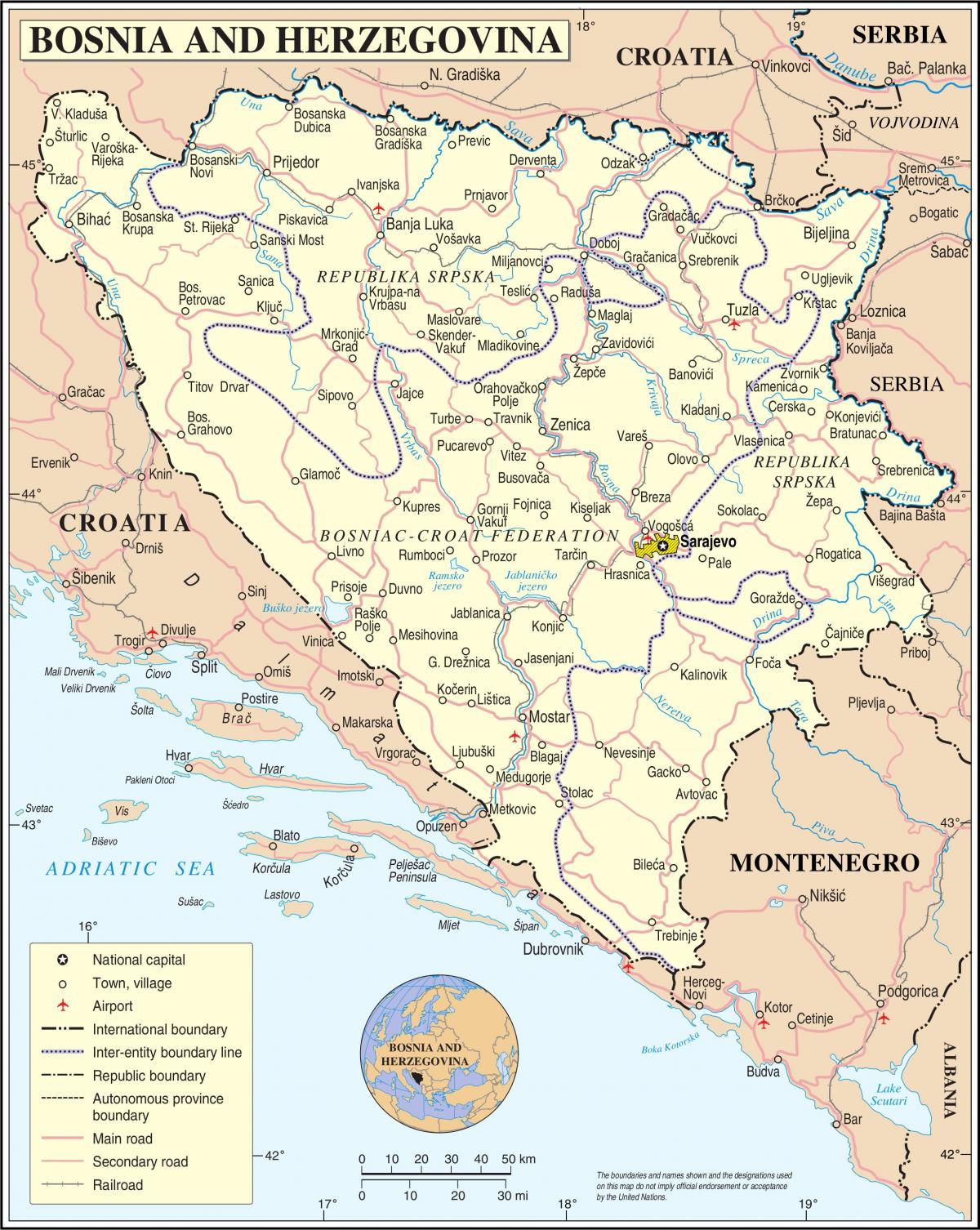 Карта на Босна туристички