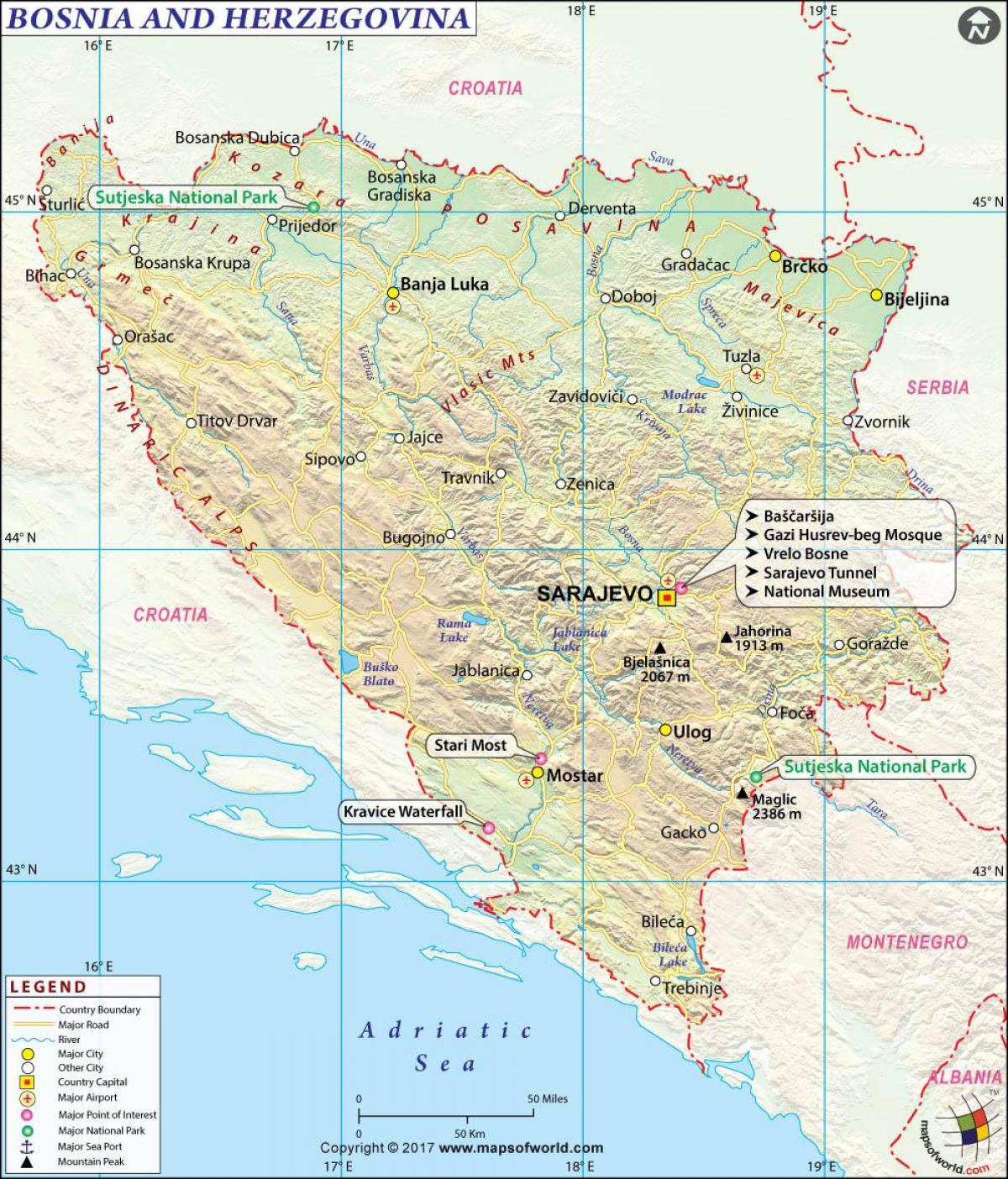 Босна и Херцеговина мапа